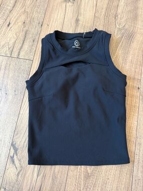 Black Ribbed Cutout Tank Top